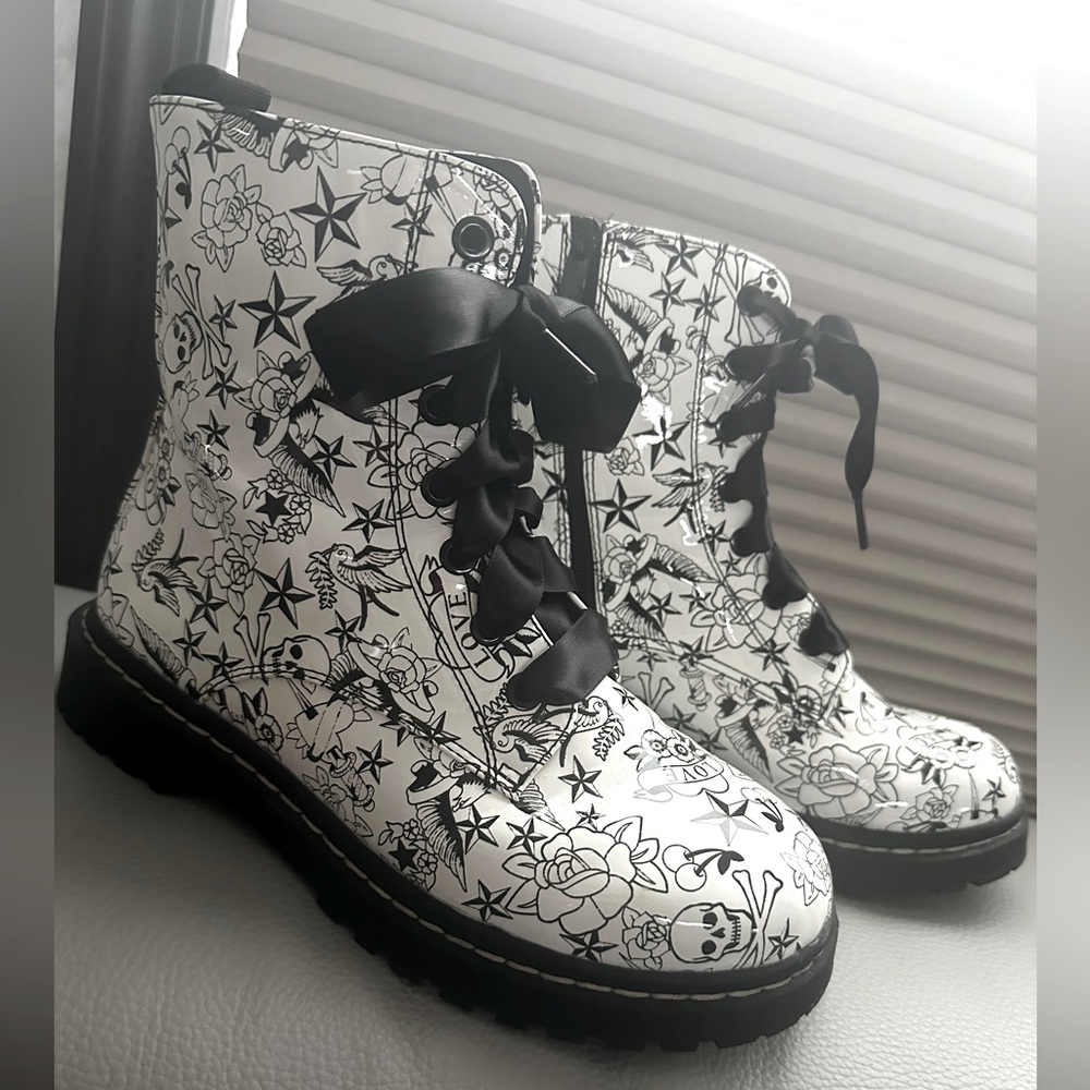 Betsey Johnson tattoo combat boots